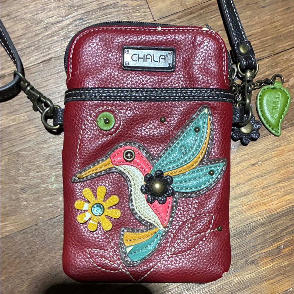 Chala Burgundy Crossbody Bag with Hummingbird and Flower - Picture 6 of 6